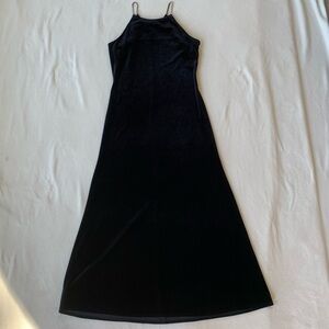 Vintage Algo Black Velvet Formal Gown Maxi Dress with Rhinestone Straps Size 6